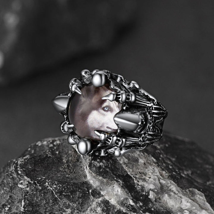 Customized Gothic Photo Dragon Claw Ring with Picture For Men