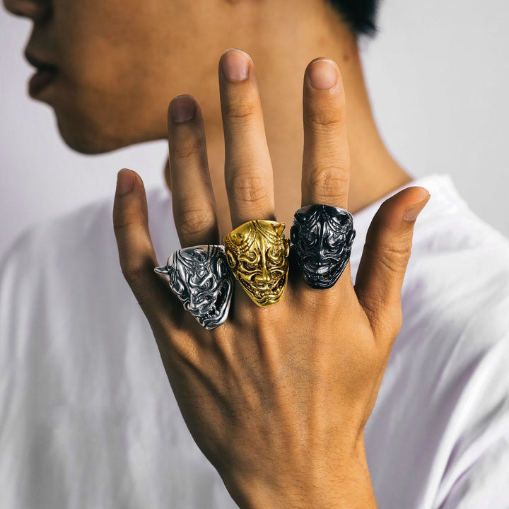 Gothic Hannya Mask Demon Ring for Men