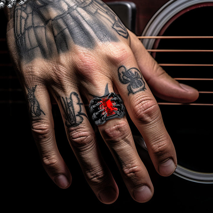 Crystal Dragon Claw Stainless Steel Gemstone Ring For Men