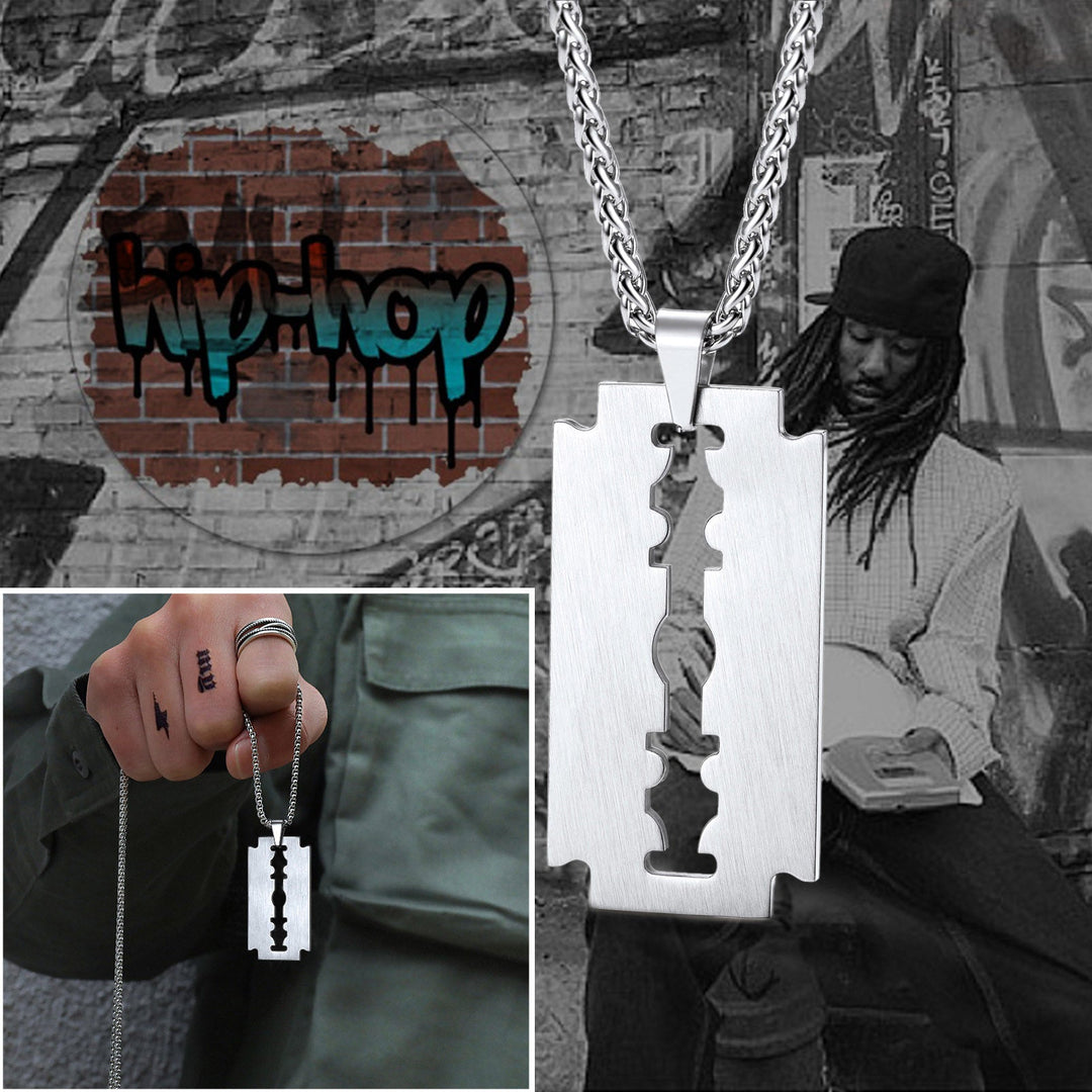 Eboy Razor Blade Dog Tag Pendant Necklace for Men