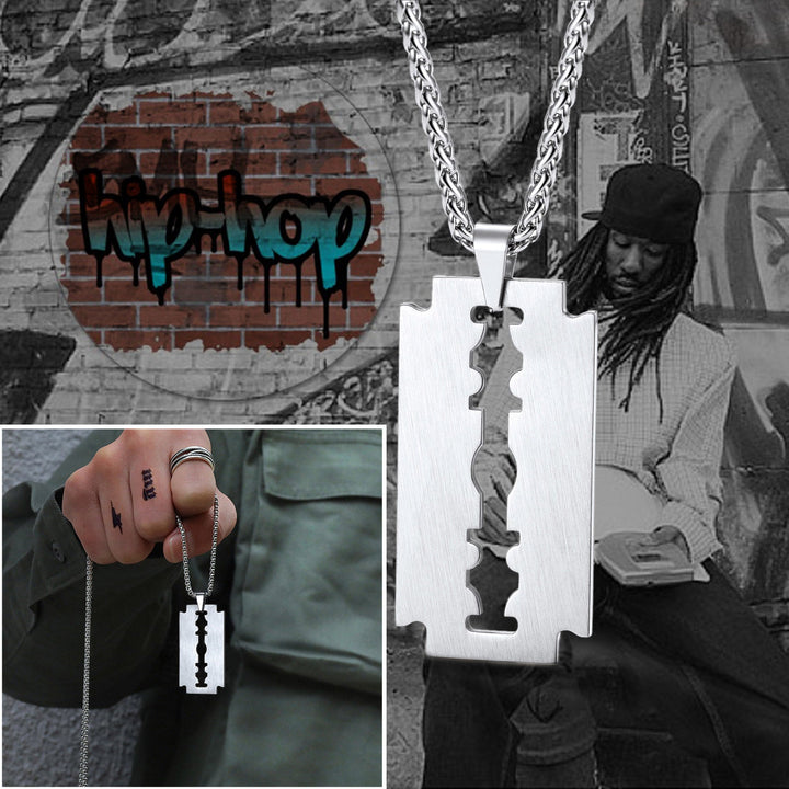 Eboy Razor Blade Dog Tag Pendant Necklace for Men