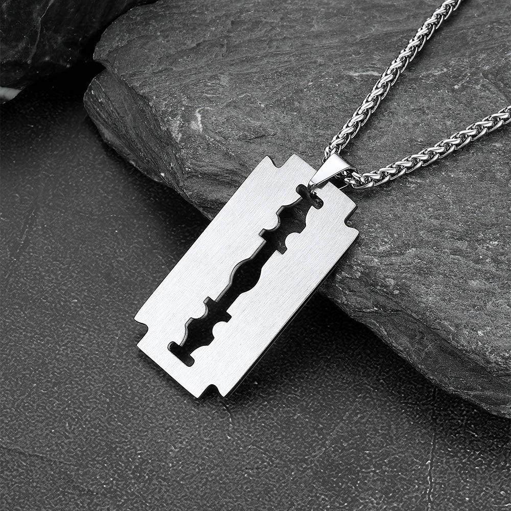 Eboy Razor Blade Dog Tag Pendant Necklace for Men