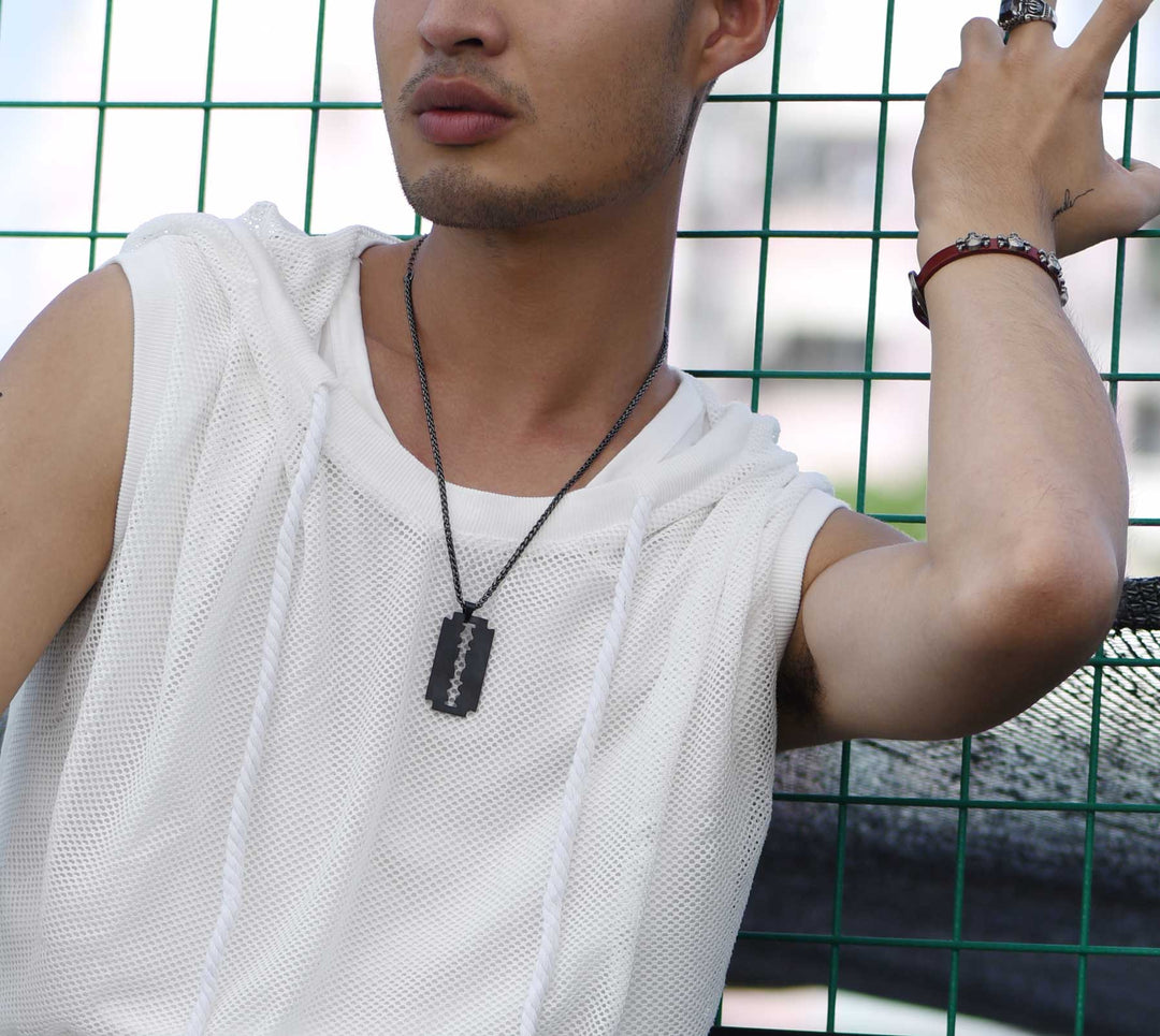 Eboy Razor Blade Dog Tag Pendant Necklace for Men
