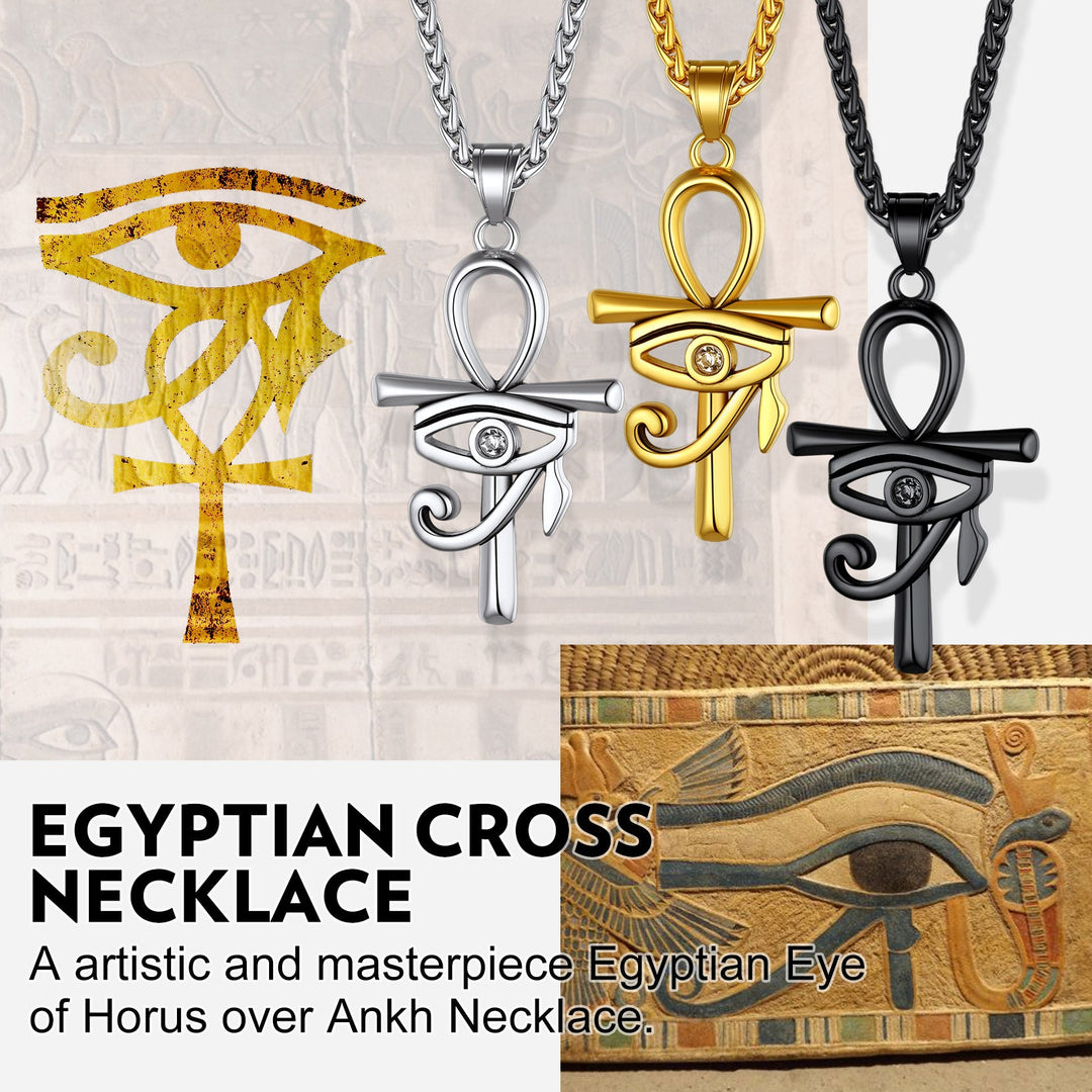Egyptian Ankh Cross Necklace Pendant with Eye of Horus