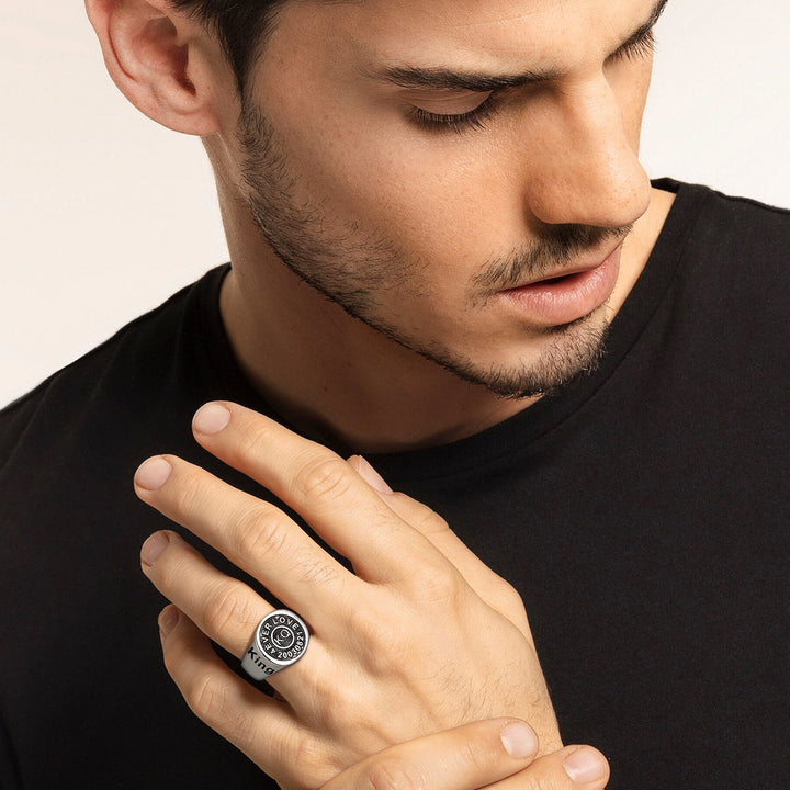 Gothic Engraving Initial Signet Ring for Men