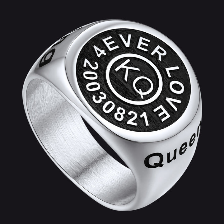 Gothic Engraving Initial Signet Ring for Men