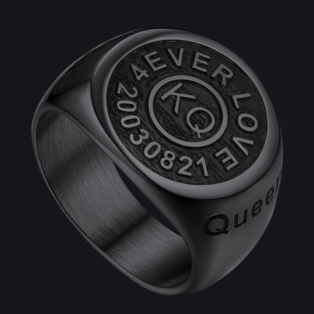 Gothic Engraving Initial Signet Ring for Men