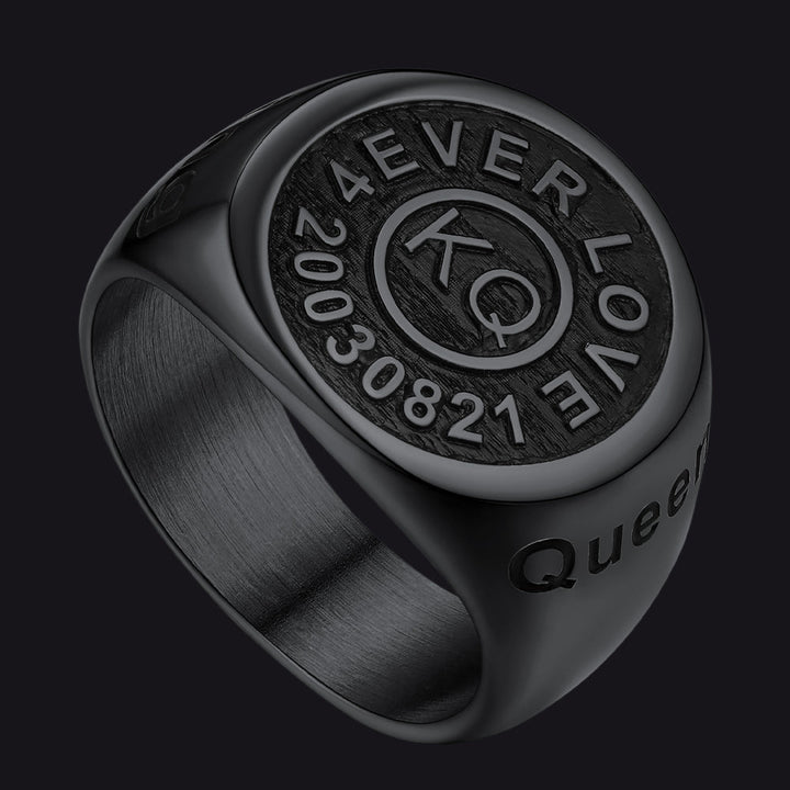 Gothic Engraving Initial Signet Ring for Men