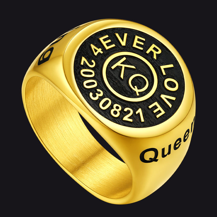 Gothic Engraving Initial Signet Ring for Men