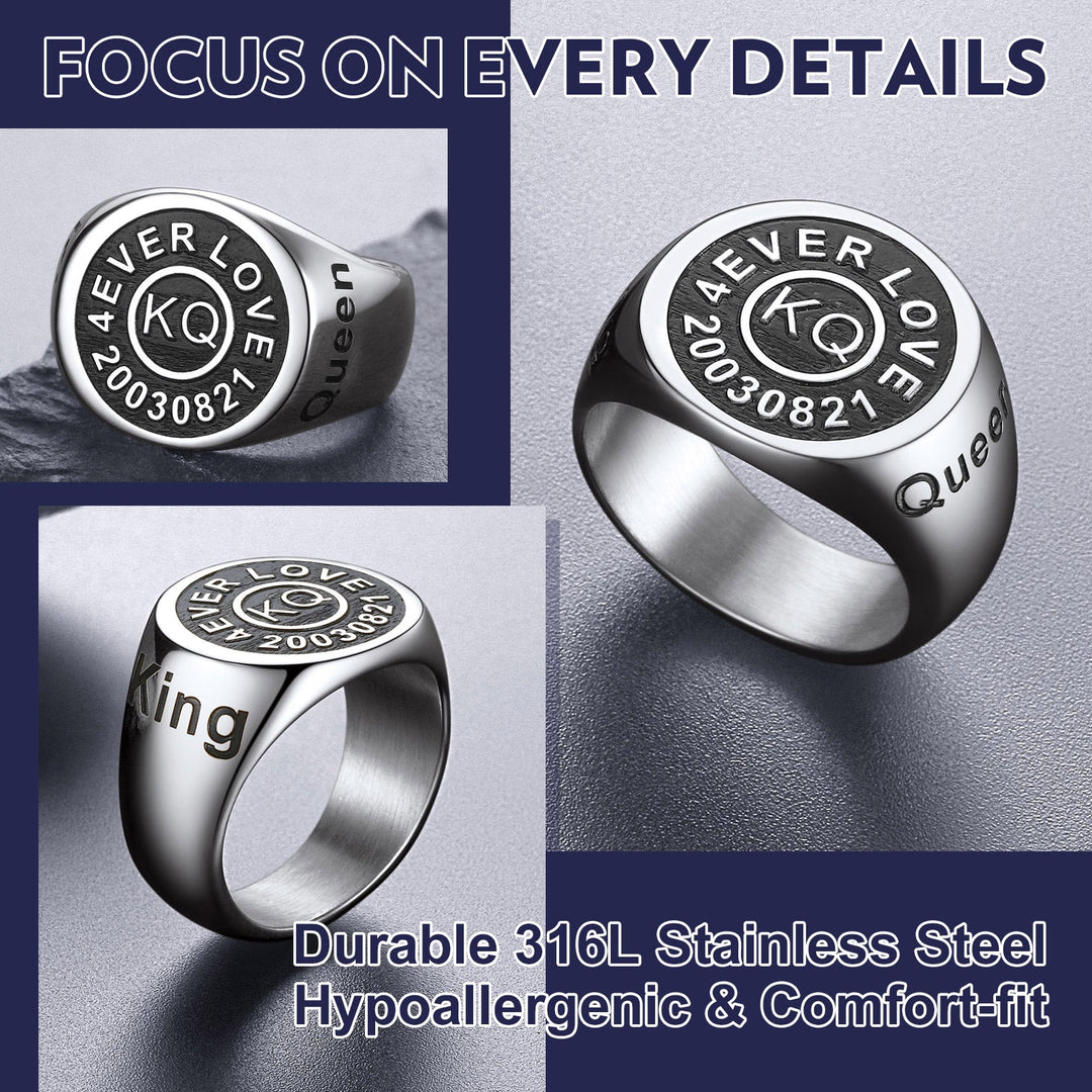 Gothic Engraving Initial Signet Ring for Men