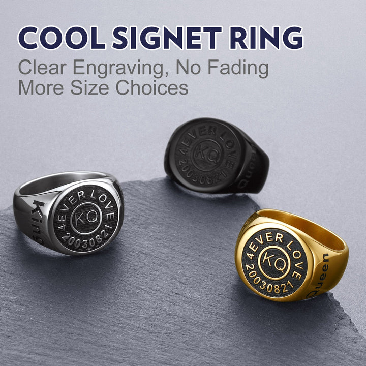 Gothic Engraving Initial Signet Ring for Men