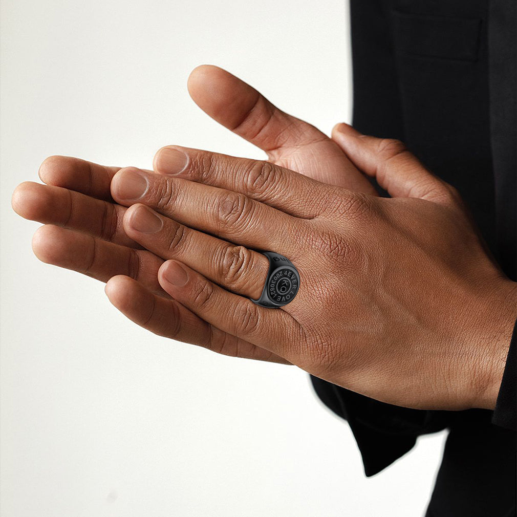 Gothic Engraving Initial Signet Ring for Men