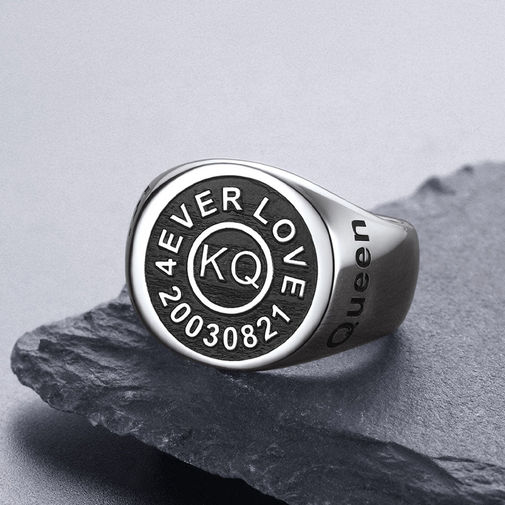 Gothic Engraving Initial Signet Ring for Men
