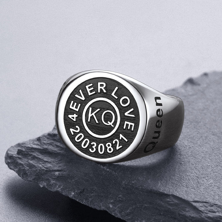 Gothic Engraving Initial Signet Ring for Men
