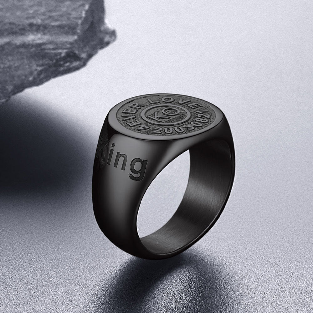 Gothic Engraving Initial Signet Ring for Men