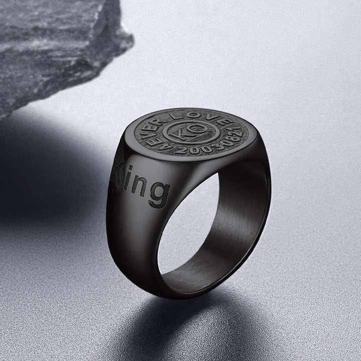 Gothic Engraving Initial Signet Ring for Men