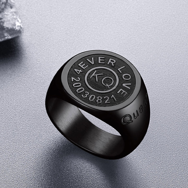Gothic Engraving Initial Signet Ring for Men