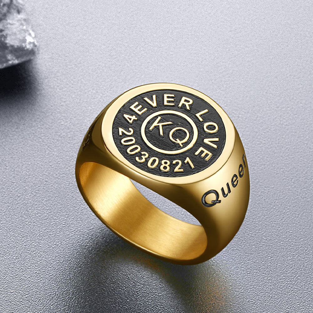 Gothic Engraving Initial Signet Ring for Men