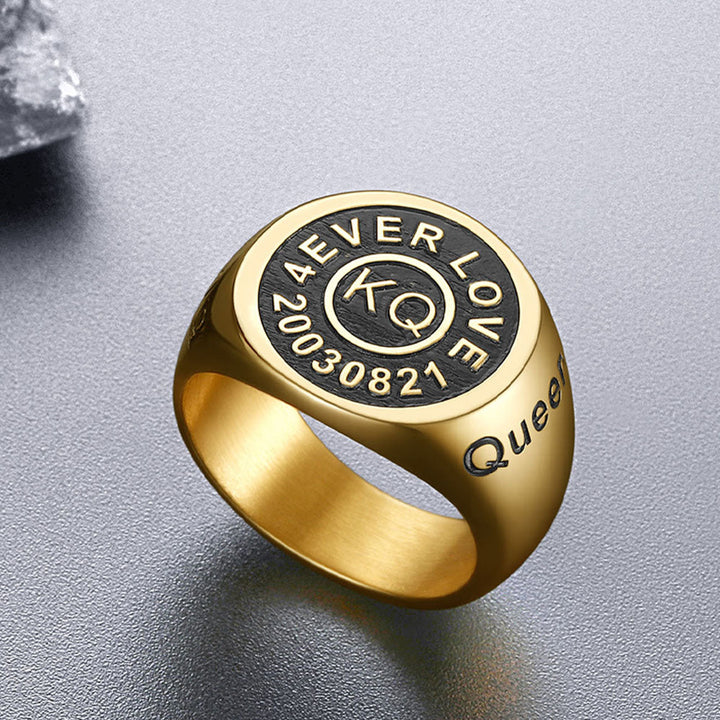 Gothic Engraving Initial Signet Ring for Men