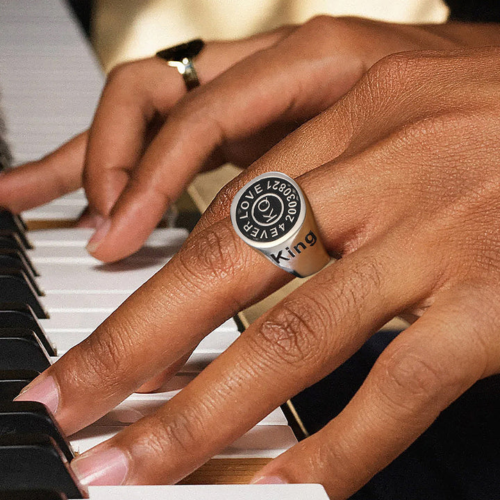 Gothic Engraving Initial Signet Ring for Men