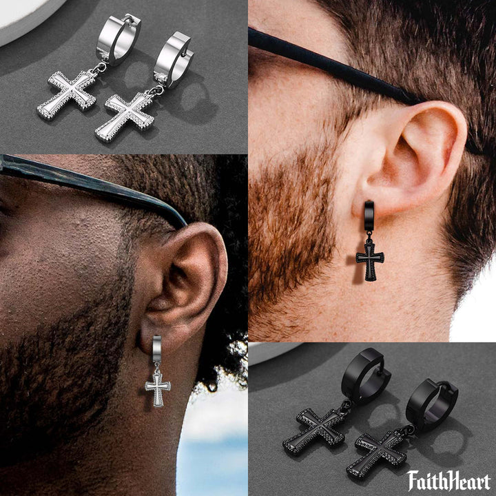 Flash Sale CZ Cross Dangle Hoop Earrings For Men Women