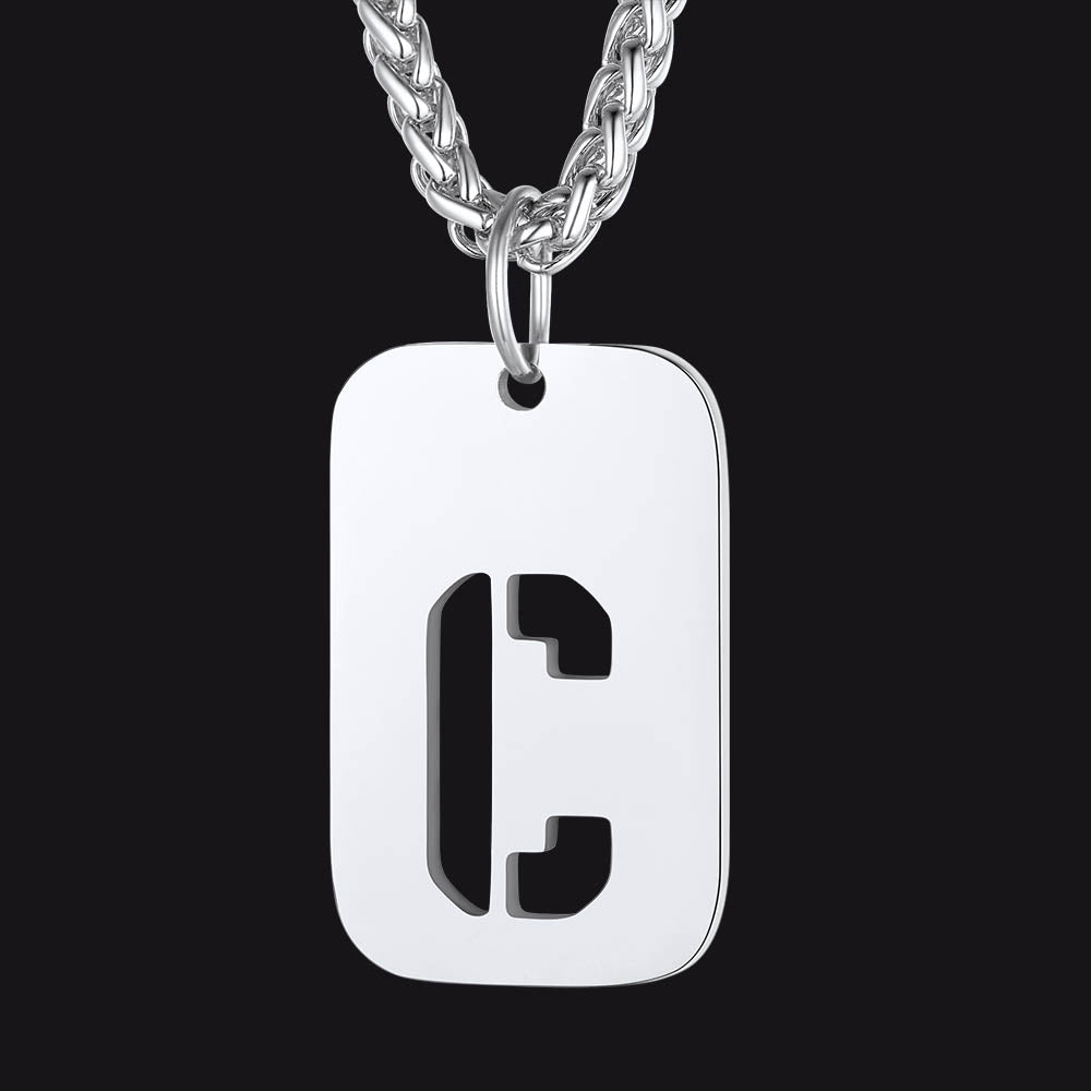 Hollow Personalized Initial Dog Tag Necklace for Men and Women