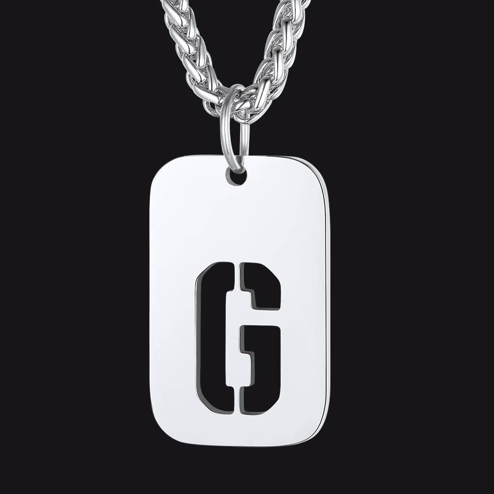 Hollow Personalized Initial Dog Tag Necklace for Men and Women