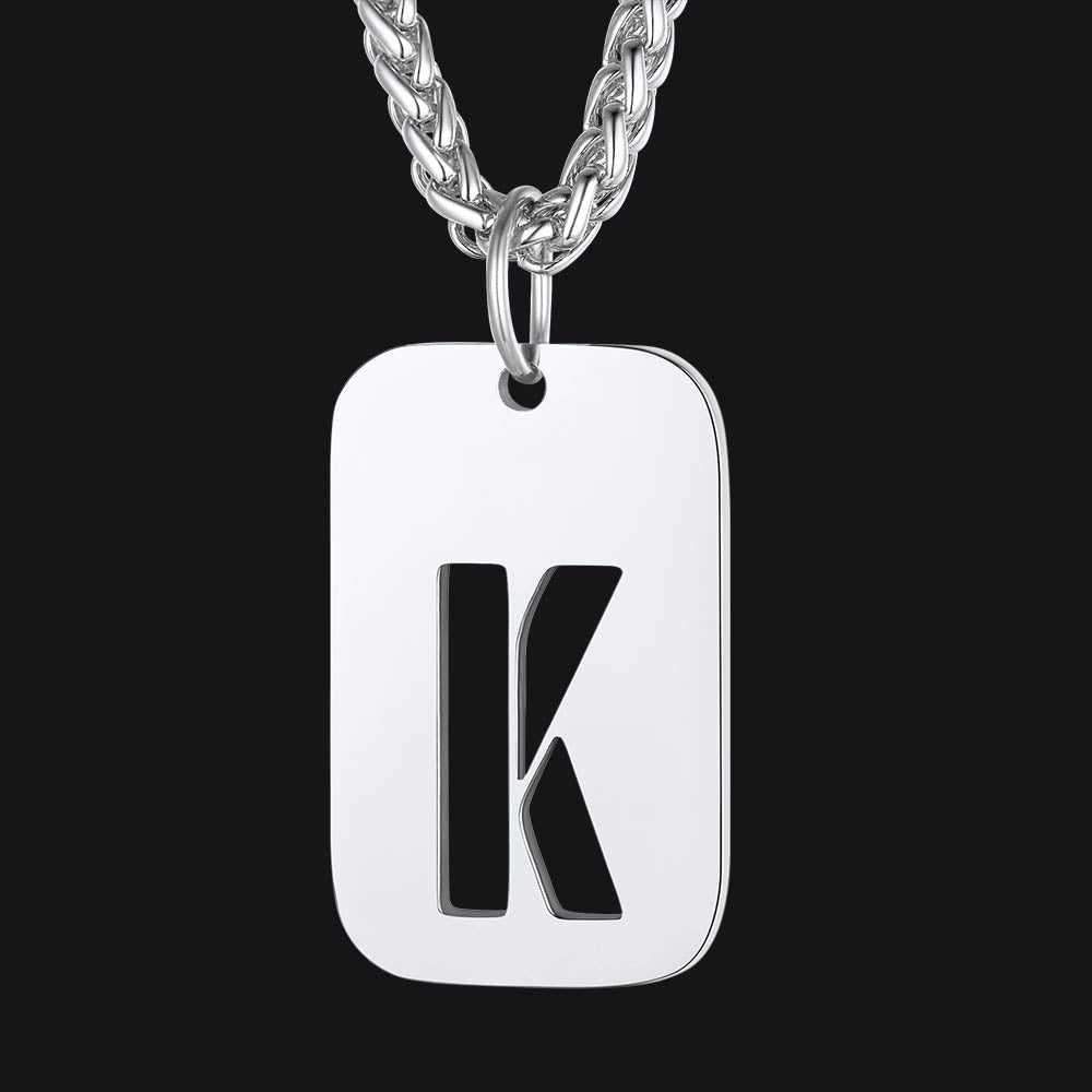 Hollow Personalized Initial Dog Tag Necklace for Men and Women