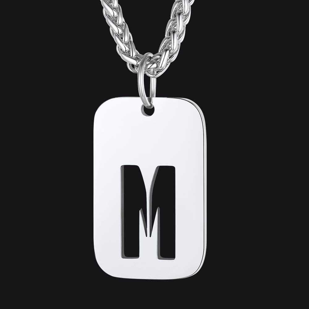 Hollow Personalized Initial Dog Tag Necklace for Men and Women
