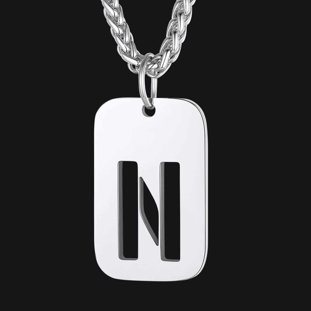 Hollow Personalized Initial Dog Tag Necklace for Men and Women