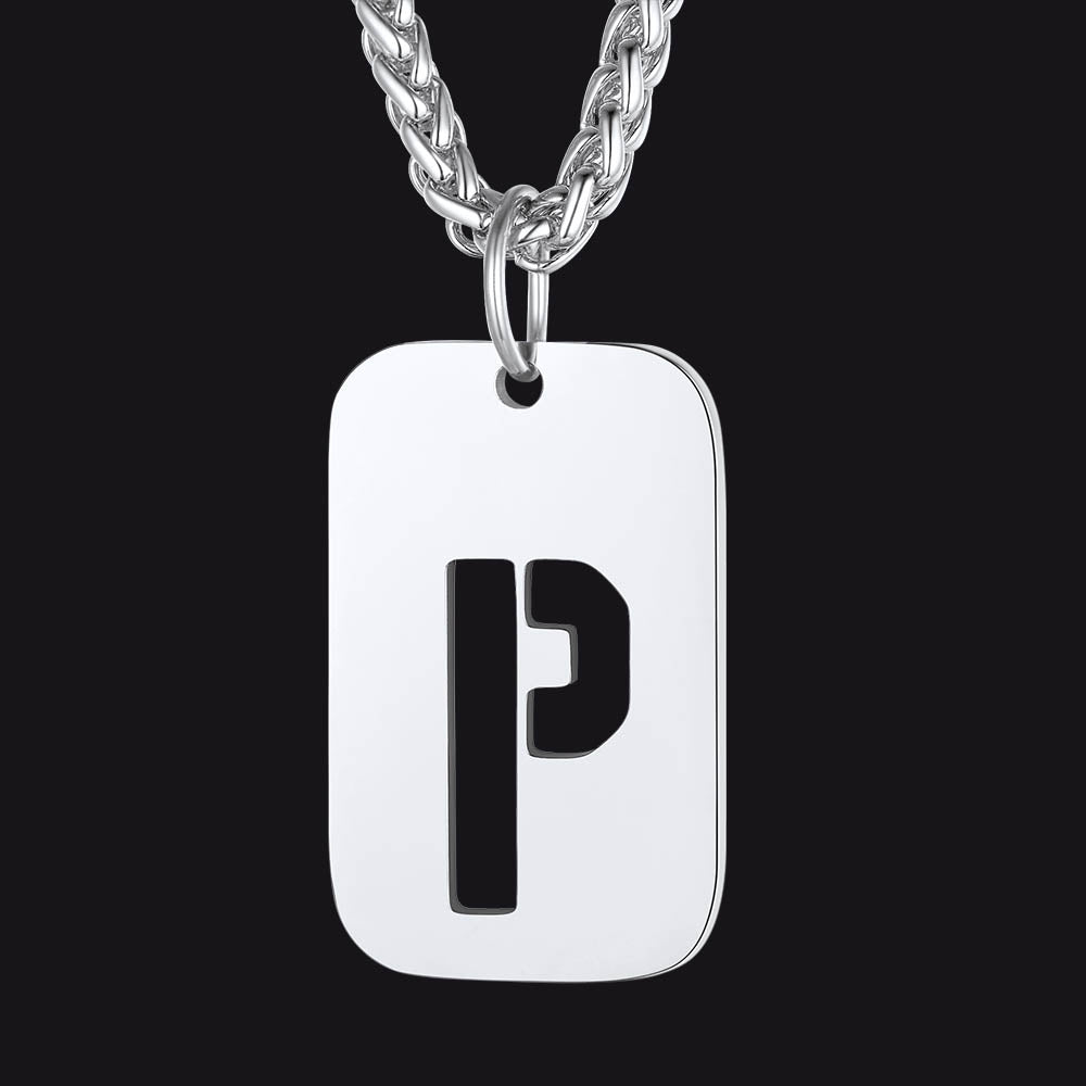 Hollow Personalized Initial Dog Tag Necklace for Men and Women