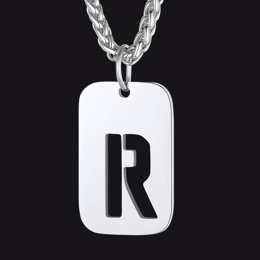 Hollow Personalized Initial Dog Tag Necklace for Men and Women