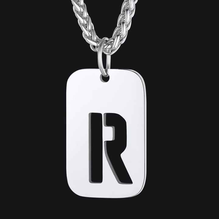 Hollow Personalized Initial Dog Tag Necklace for Men and Women