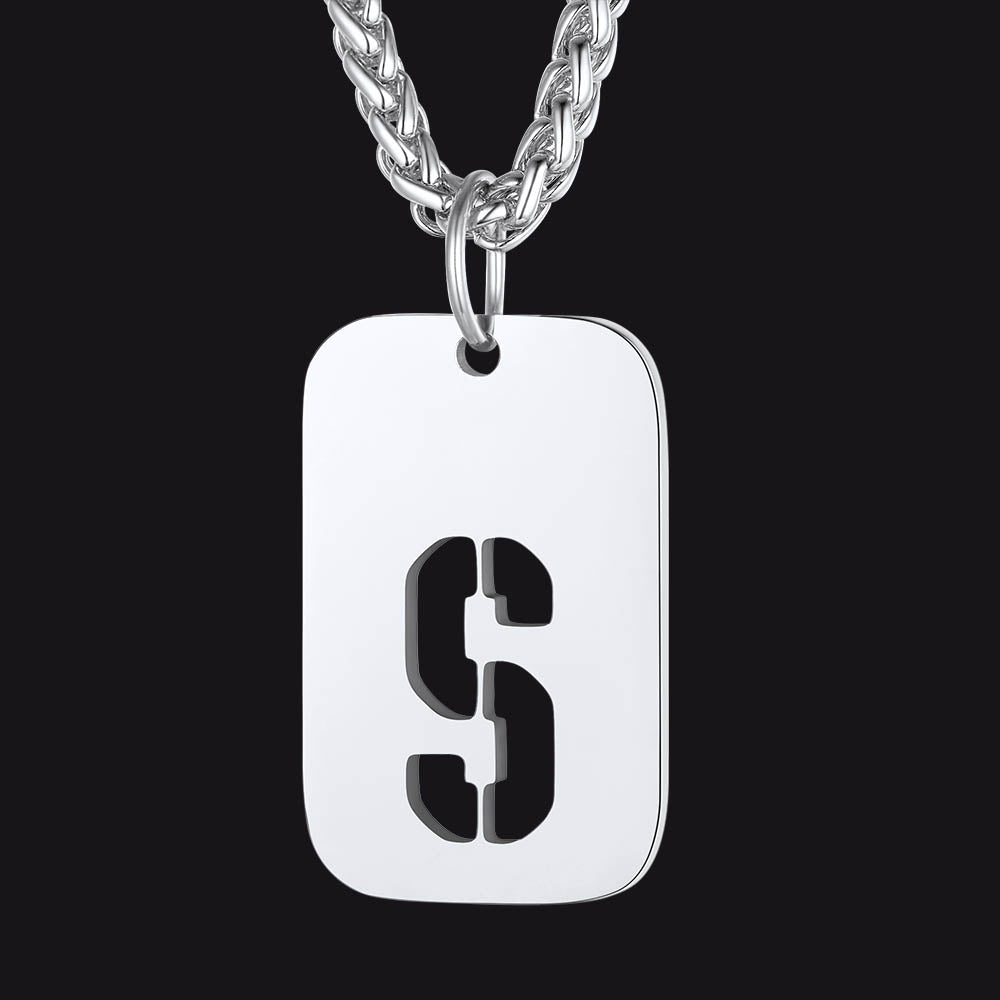 Hollow Personalized Initial Dog Tag Necklace for Men and Women