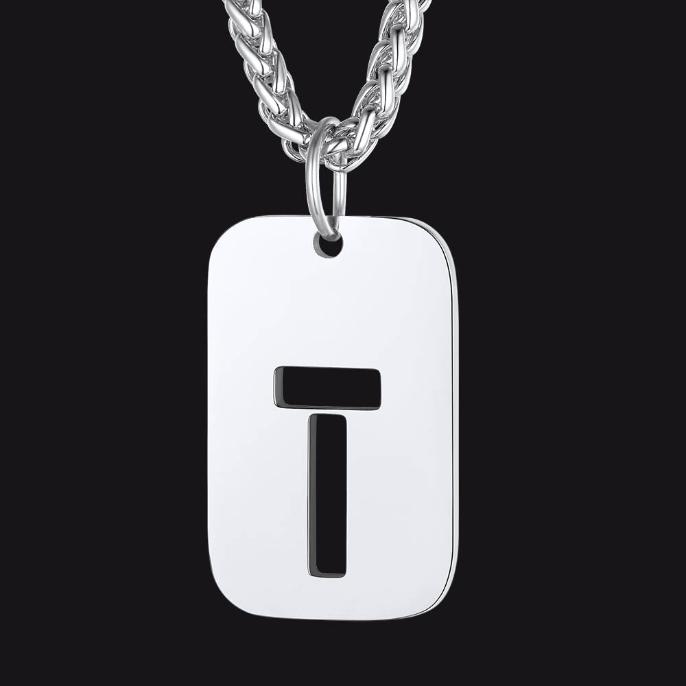 Hollow Personalized Initial Dog Tag Necklace for Men and Women
