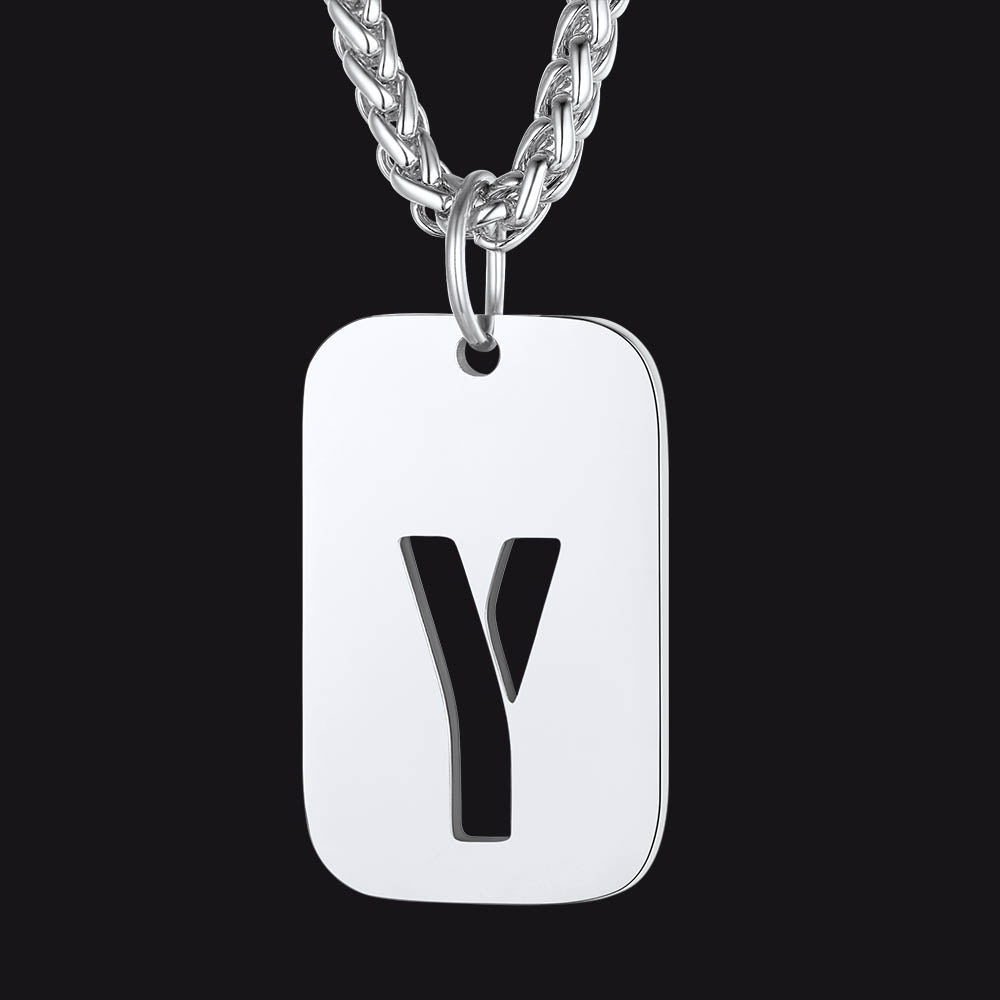 Hollow Personalized Initial Dog Tag Necklace for Men and Women