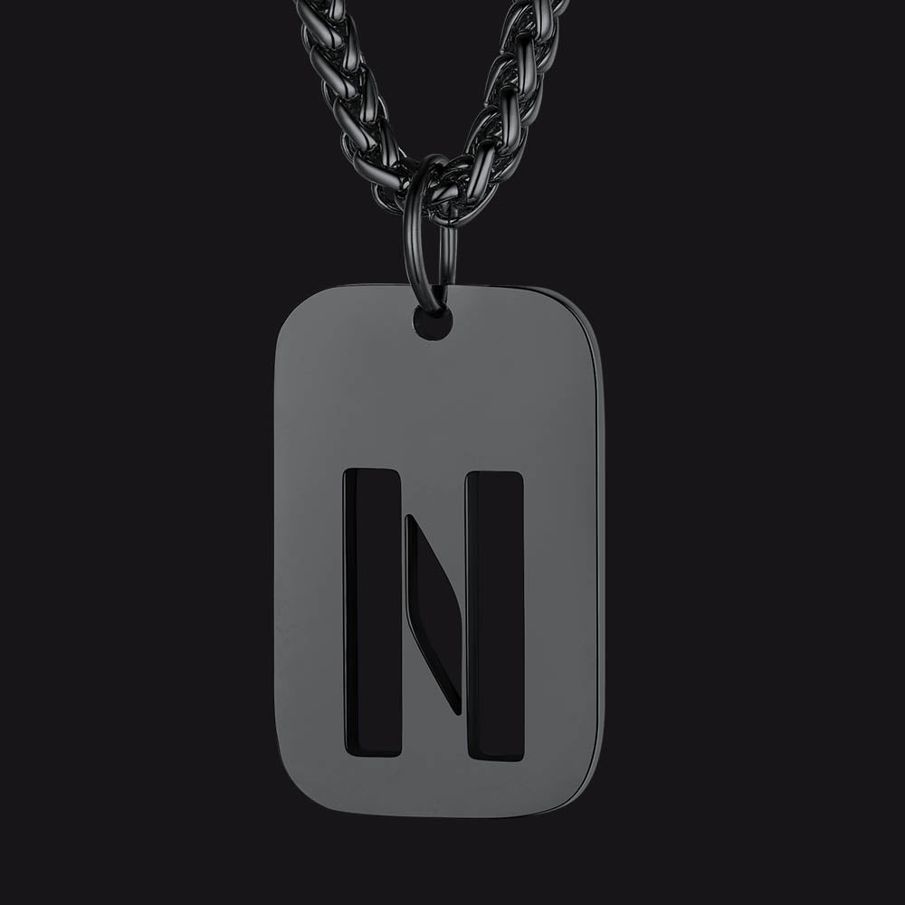 Hollow Personalized Initial Dog Tag Necklace for Men and Women