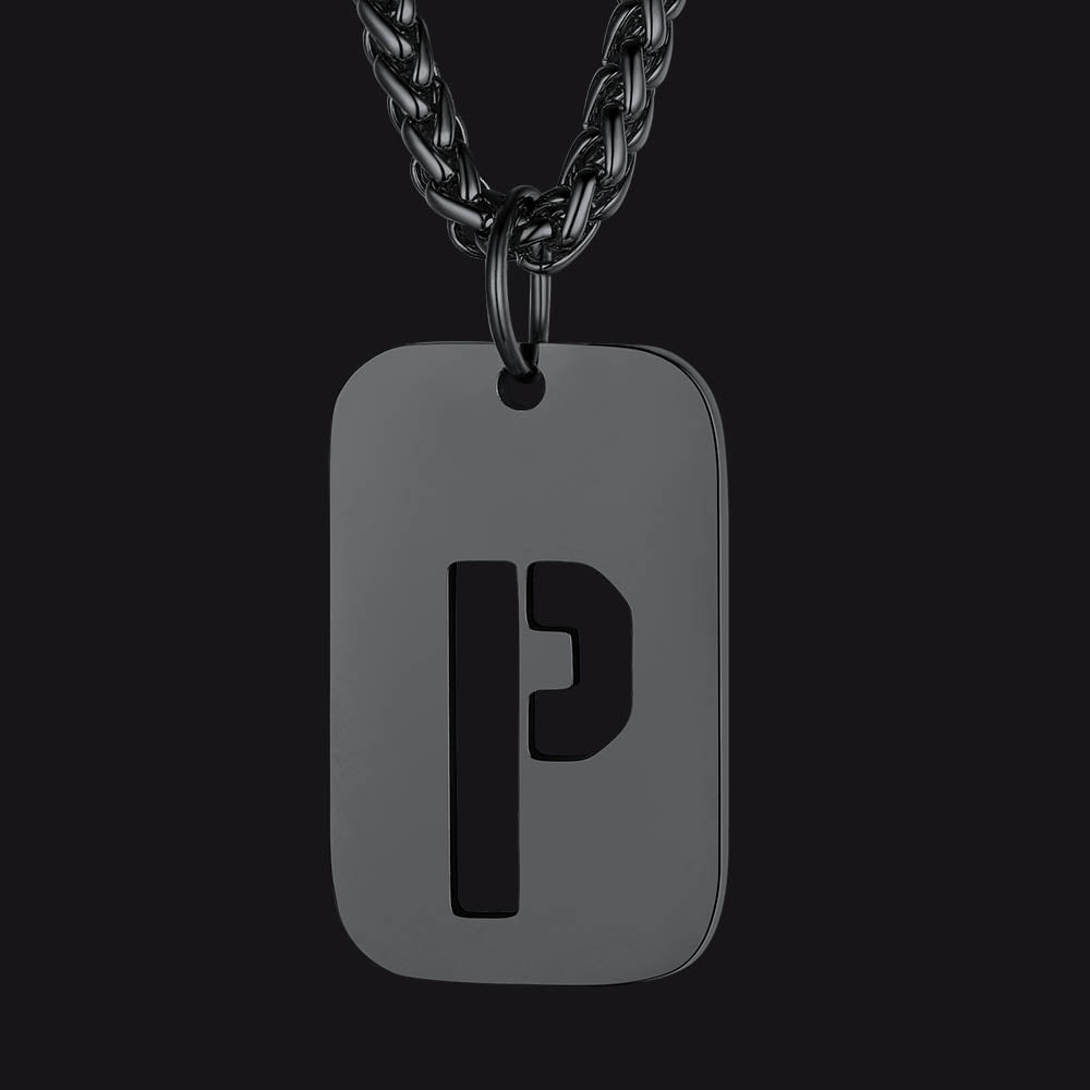 Hollow Personalized Initial Dog Tag Necklace for Men and Women