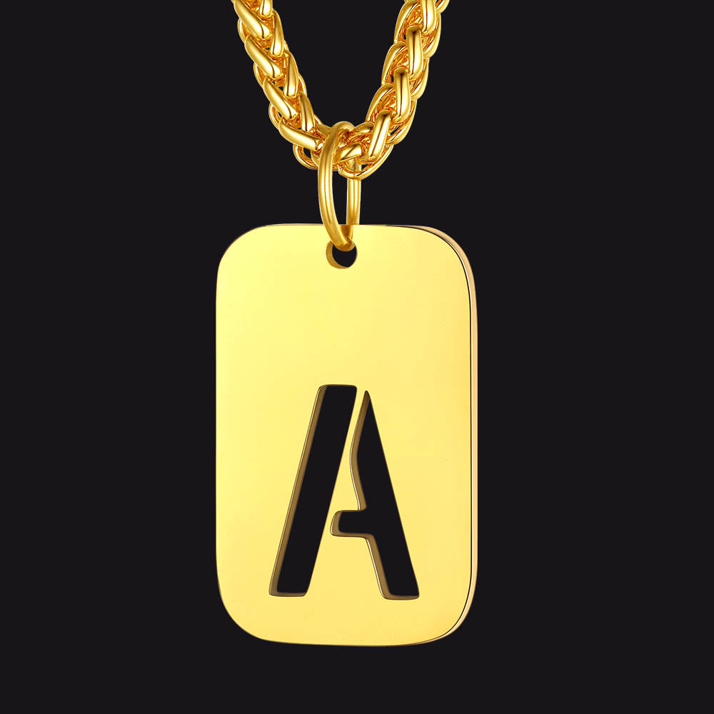 Hollow Personalized Initial Dog Tag Necklace for Men and Women