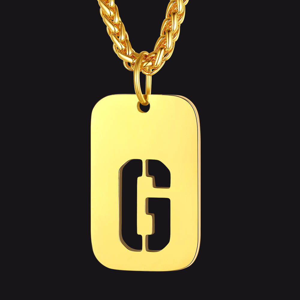 Hollow Personalized Initial Dog Tag Necklace for Men and Women