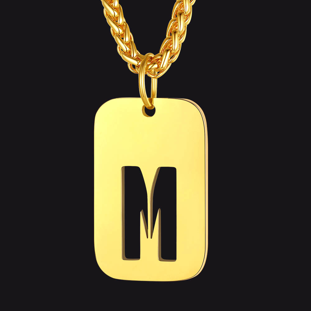 Hollow Personalized Initial Dog Tag Necklace for Men and Women