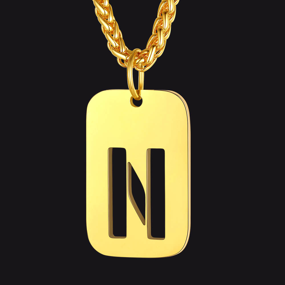 Hollow Personalized Initial Dog Tag Necklace for Men and Women