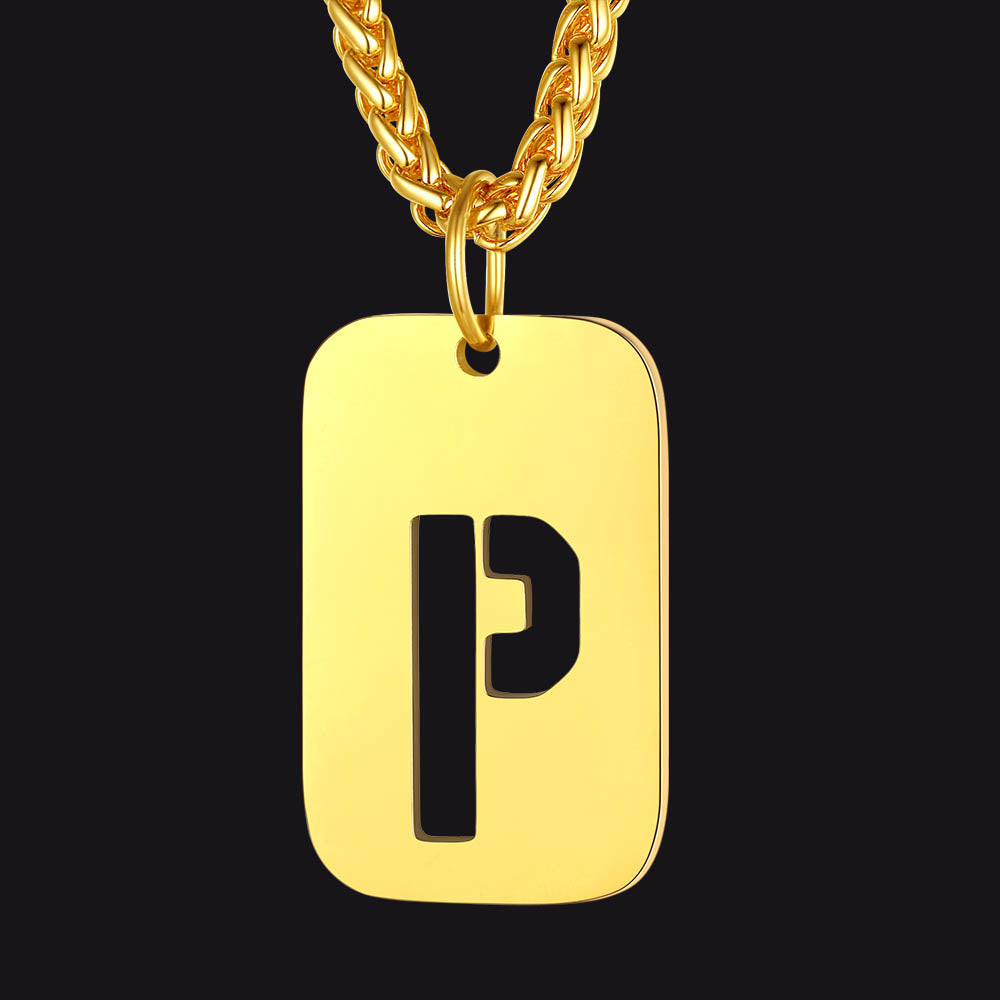 Hollow Personalized Initial Dog Tag Necklace for Men and Women