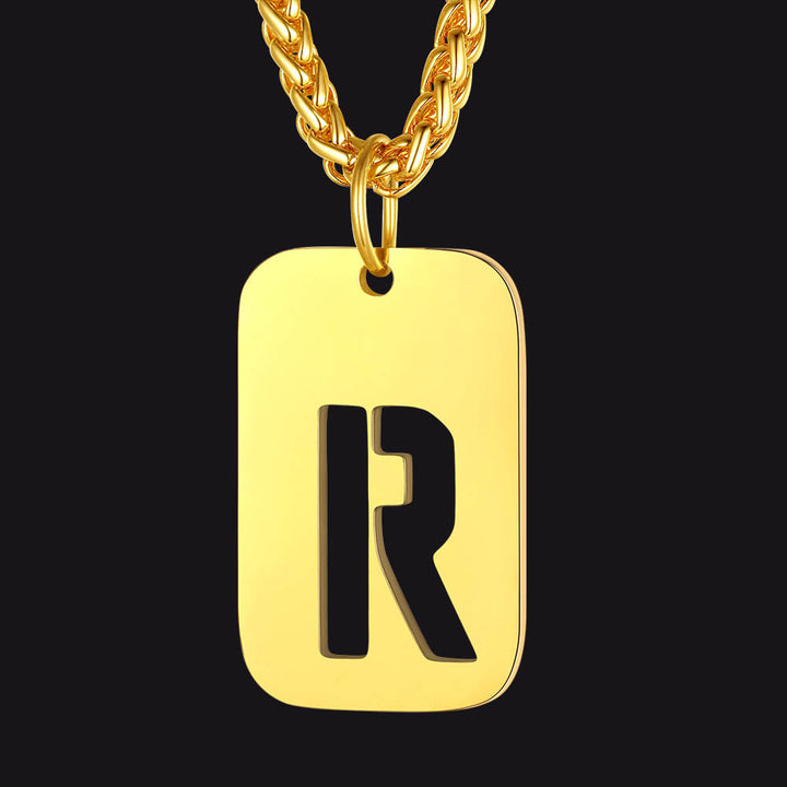 Hollow Personalized Initial Dog Tag Necklace for Men and Women