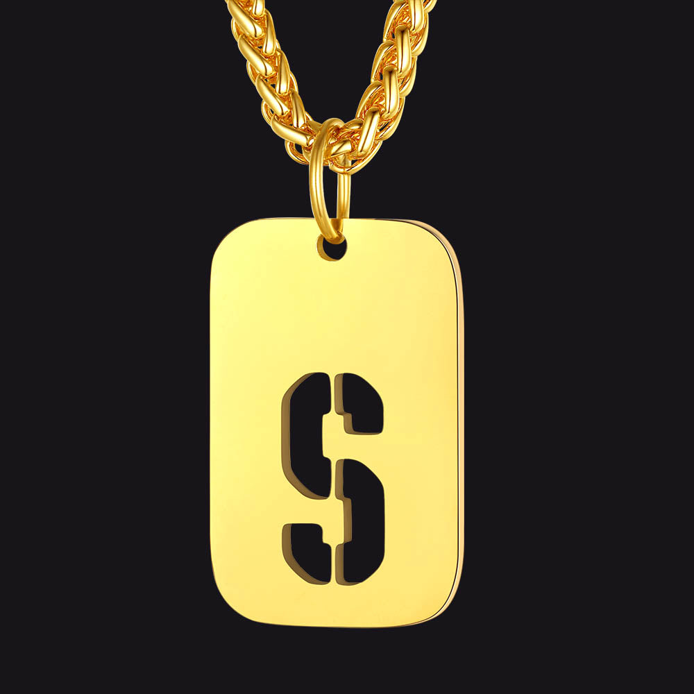 Hollow Personalized Initial Dog Tag Necklace for Men and Women