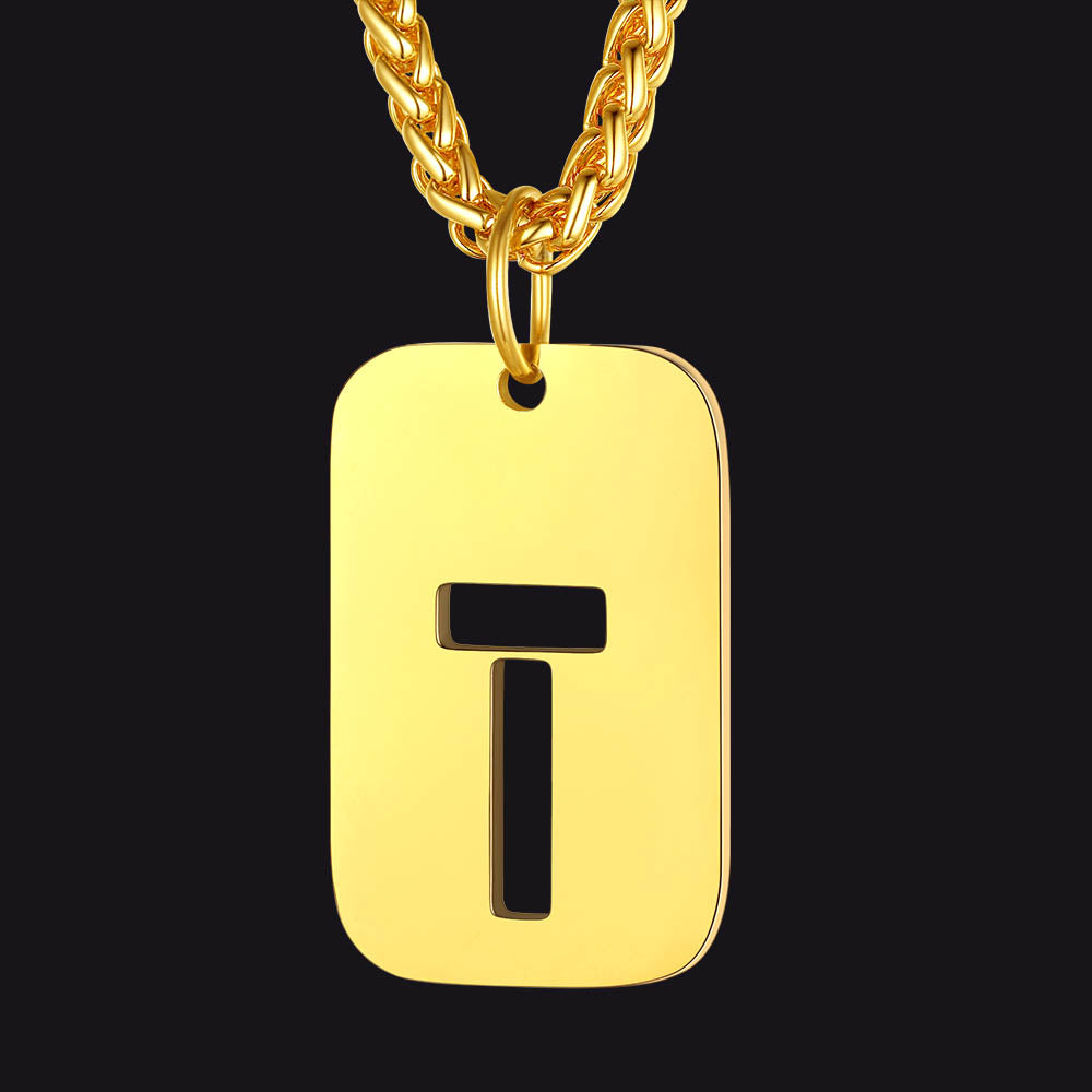 Hollow Personalized Initial Dog Tag Necklace for Men and Women