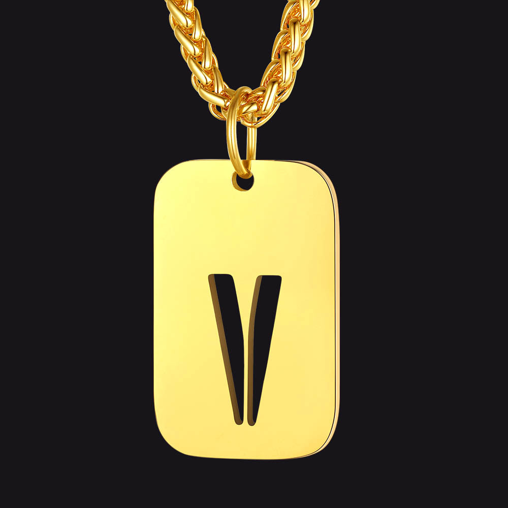 Hollow Personalized Initial Dog Tag Necklace for Men and Women