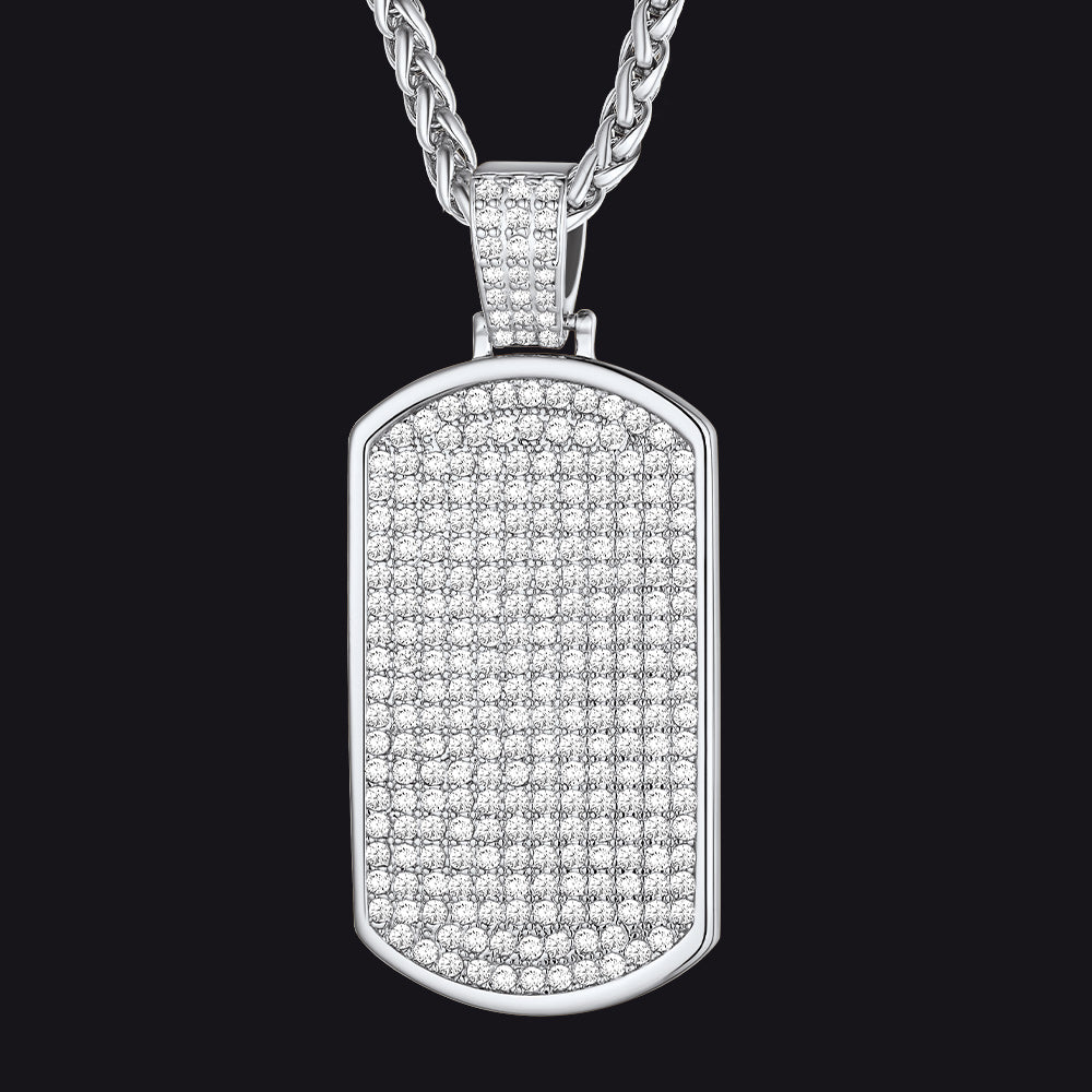 Military Stainless Steel Diamond Dog Tag Pendant Necklace for Men