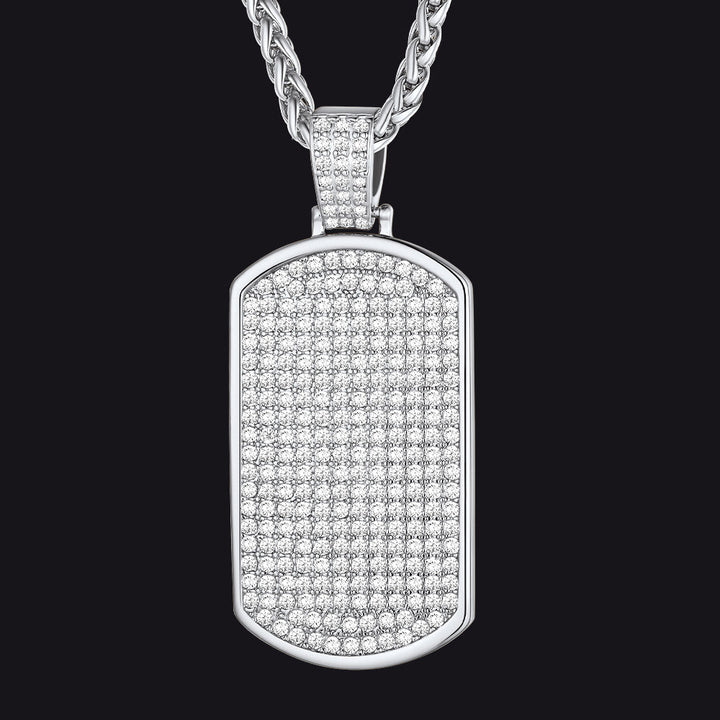 Military Stainless Steel Diamond Dog Tag Pendant Necklace for Men