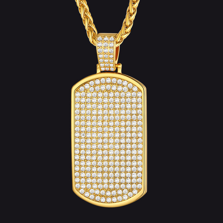 Military Stainless Steel Diamond Dog Tag Pendant Necklace for Men